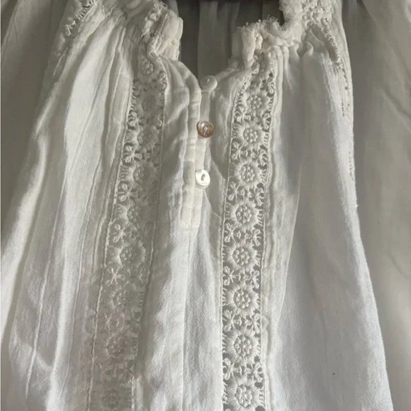 Sundance Ivory Cotton Lace Peasant Top Poet Blouse Romantic Crochet Embellished - Picture 7 of 7